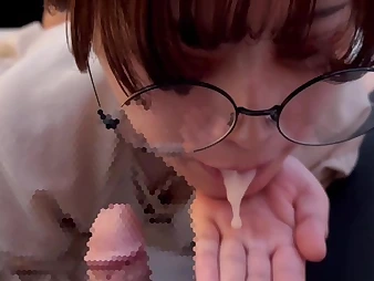 Nerdy Asian student with glasses gets a tough money-shot in Pov