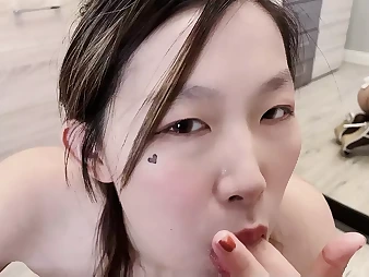 Watch this red-hot Chinese teenie give a manstick-inhaling and guzzle-jism-enjoying SUCK OFF in Pov