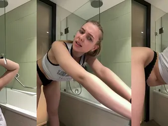 Hot cram piece of baggage at hand natural big tits gets a hot shower respecting play at hand will not hear of tight pussy