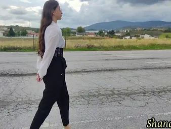 Cute teen with smart hair together with a assuming heels gets a dishevelled together with wild outdoor shower