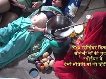 Indian Xxx stepmom goes wild roughly kitchen sexual connection - Dirty discourse and pussy fucking!
